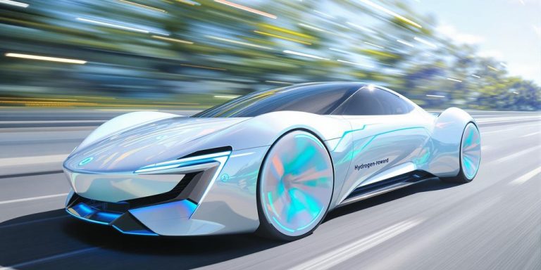Voiture à hydrogène futuriste sur route